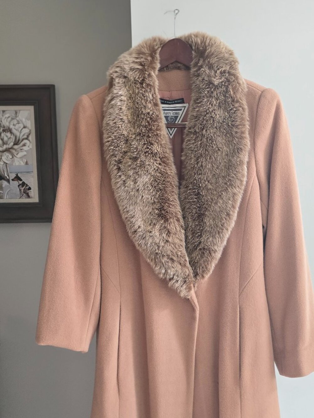 Marvin Richards long wool coat with faux fur shawl collar